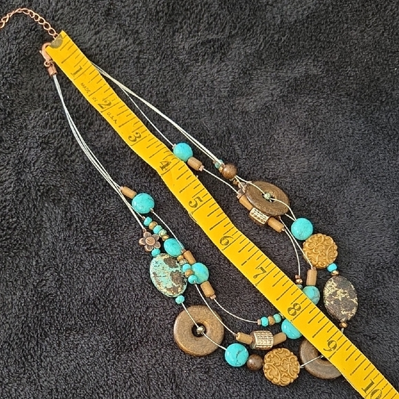 Turquoise and Brown Beaded Necklace - Picture 6 of 6